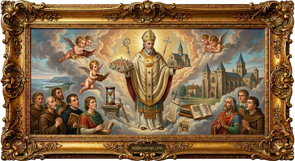 Estampa religiosa con oración de San Germán de París, santoral del 28 de mayo