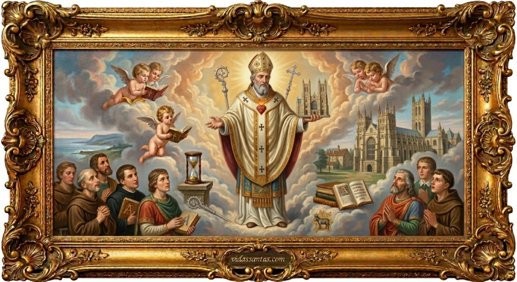 Estampa religiosa con oración de San Agustín de Canterbury, santoral del 27 de mayo