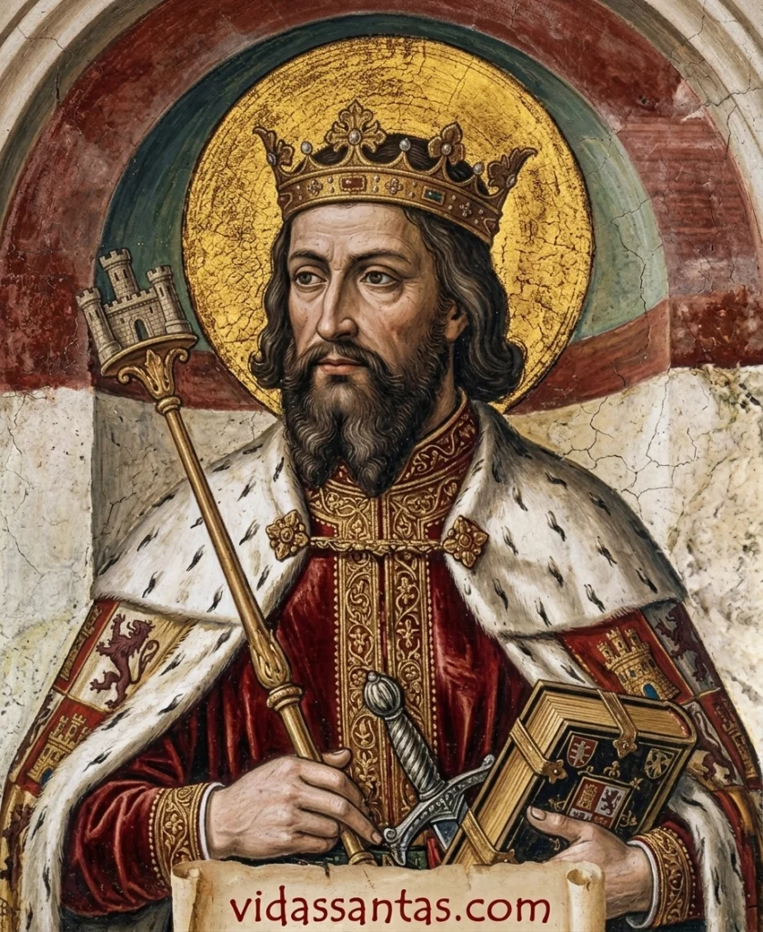 Estampa religiosa con oración de San Fernando, santoral del 30 de mayo