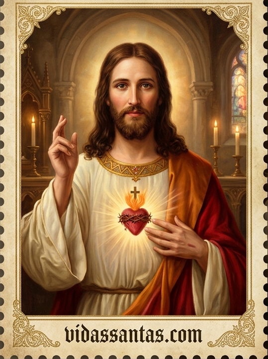 Estampa con Oración al Sagrado Corazon de Jesús. santoral del 19 de junio